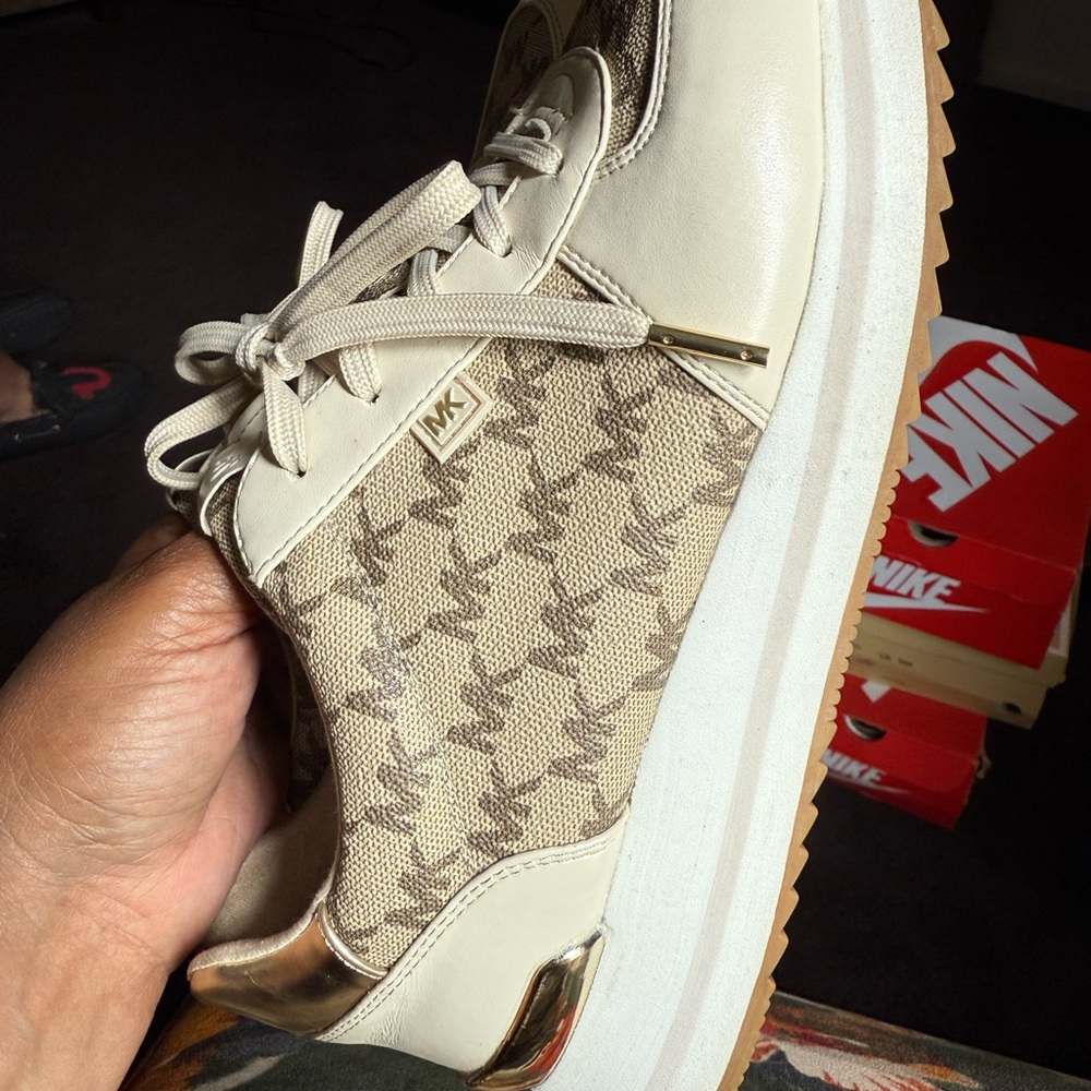 Michael Kors Gold and Cream Wedge Sneakers
